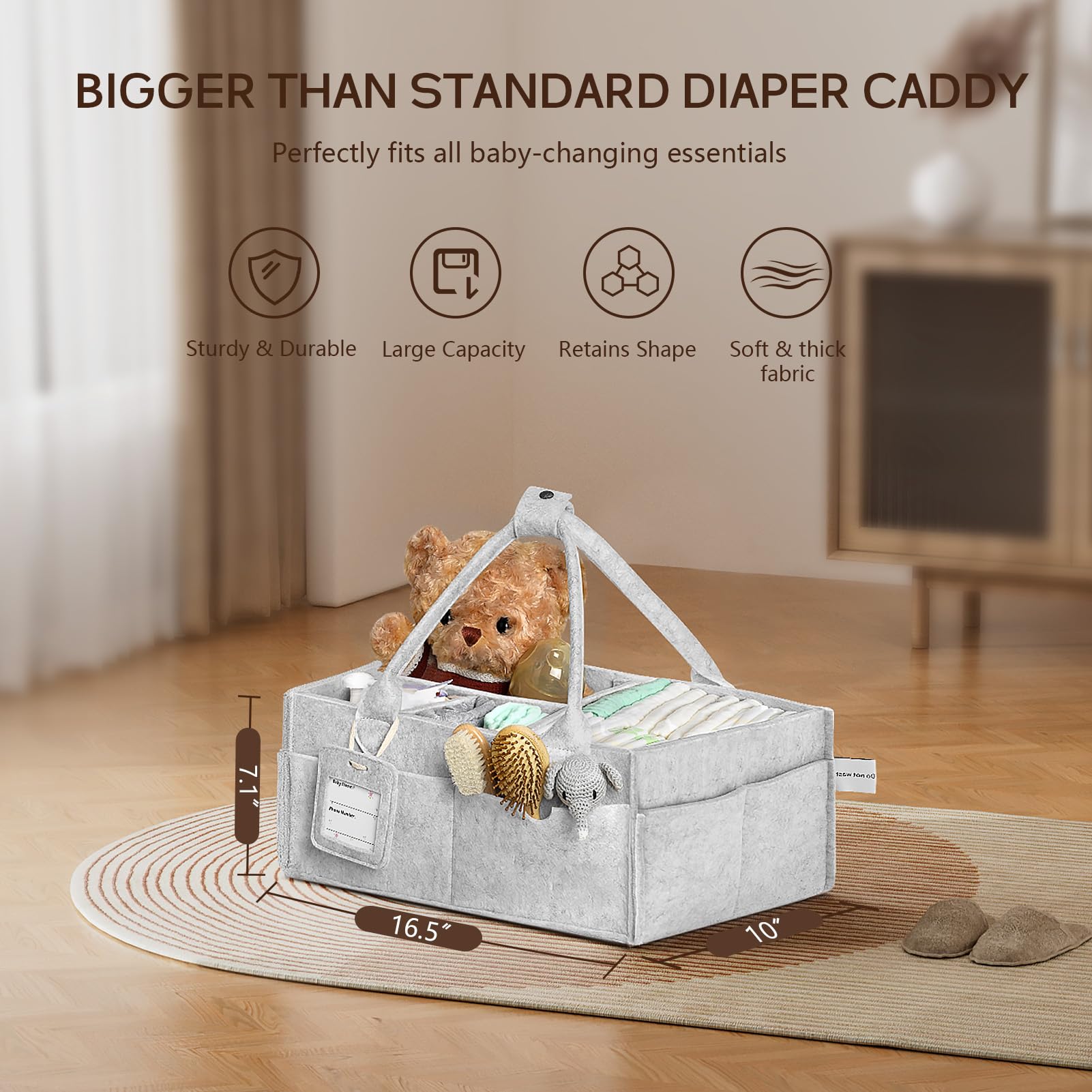 GEMII diaper caddy with sturdy handles for on-the-go portability