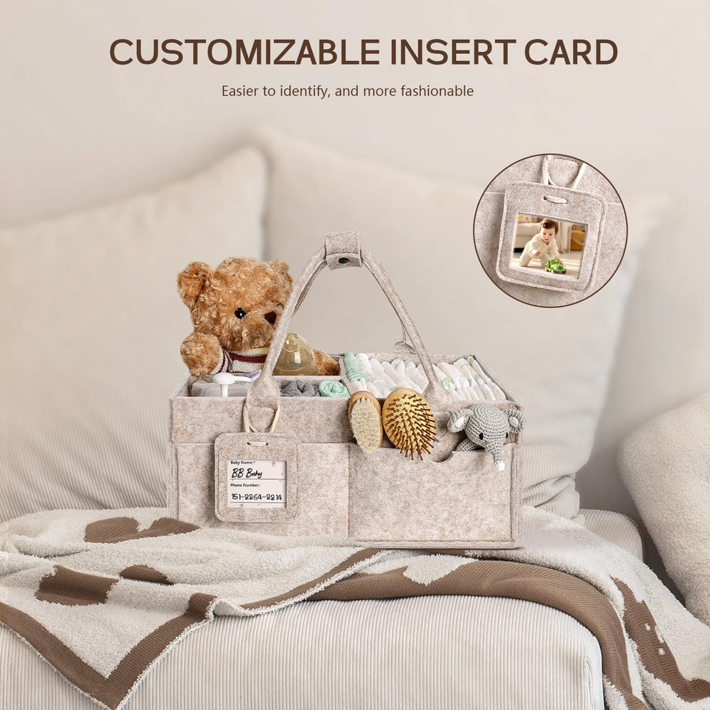 GEMII diaper caddy large oatmeal with adjustable dividers.