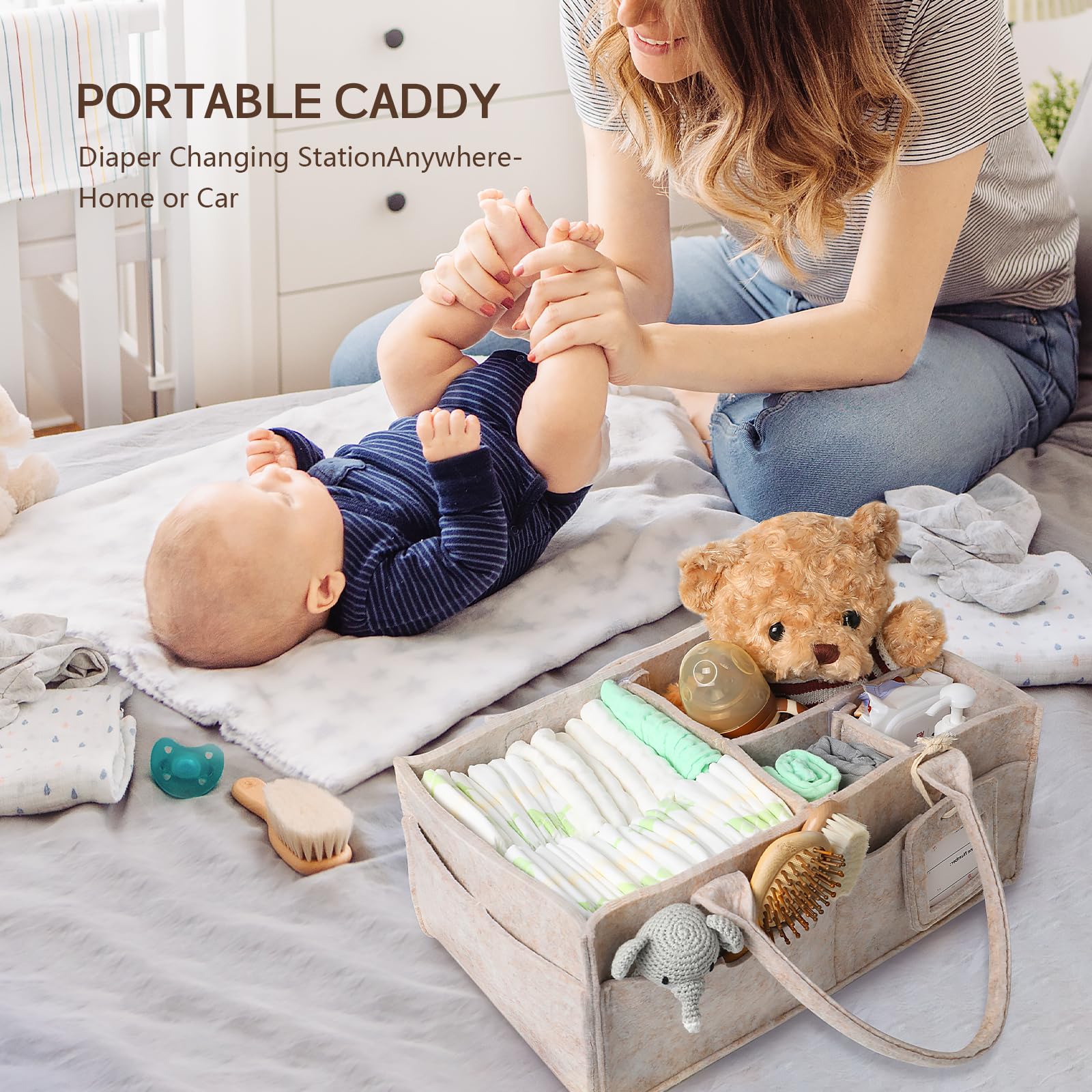 GEMII diaper caddy large oatmeal gift idea.