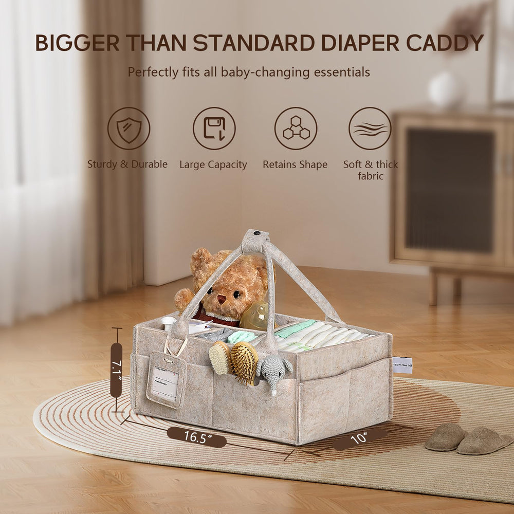 GEMII diaper caddy large oatmeal removable insert doubles as toy storage.