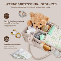 GEMII diaper caddy large oatmeal side pockets store wipes within reach.