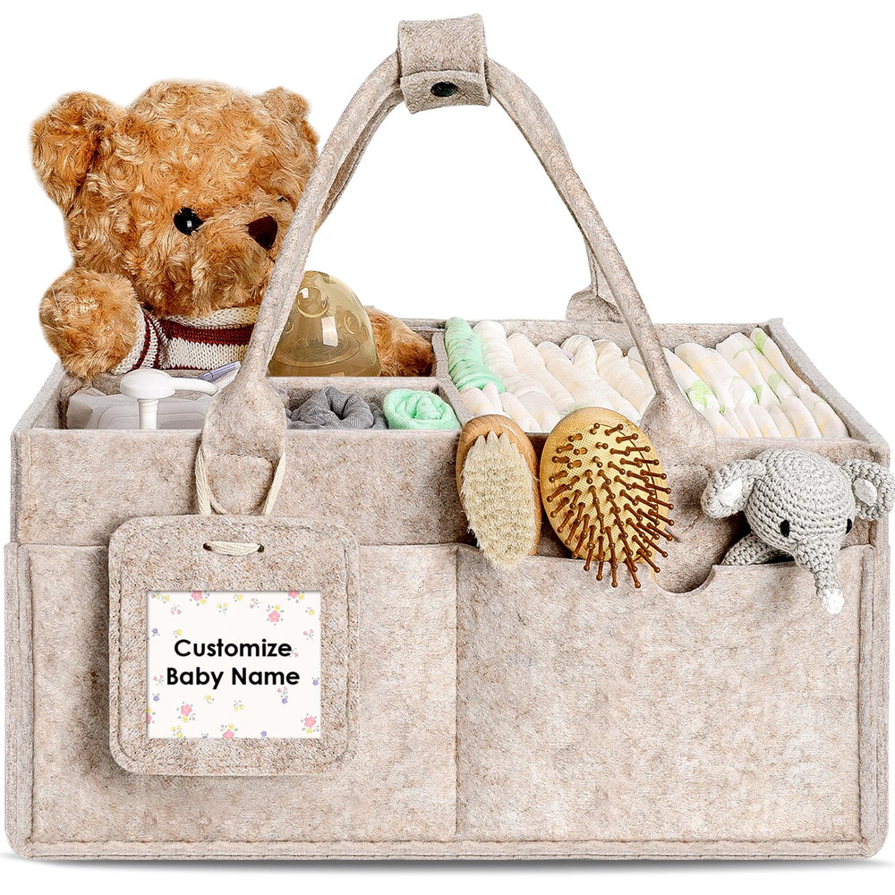 GEMII diaper caddy large oatmeal top view for organized diaper changes.
