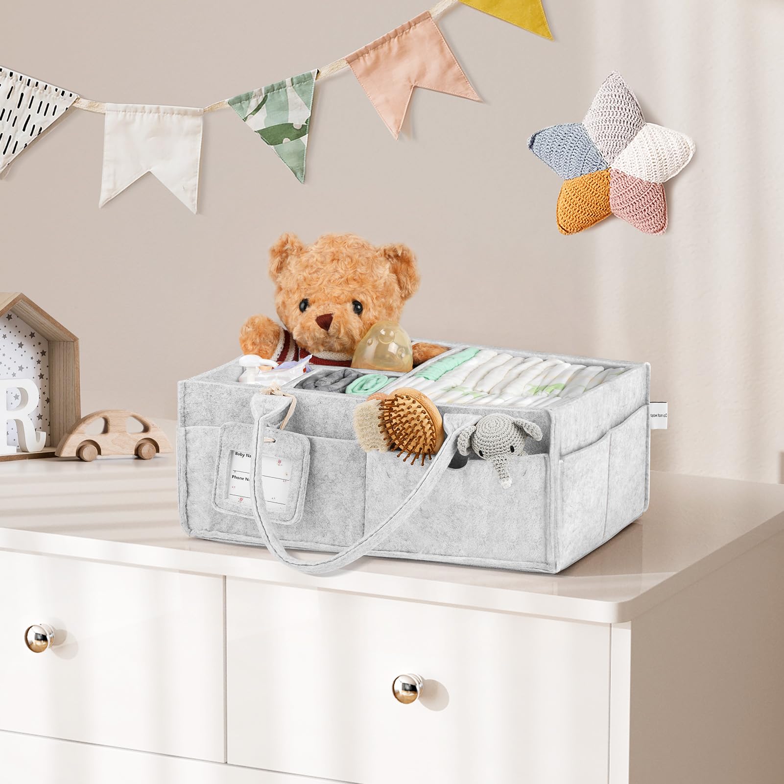 GEMII diaper caddy fits nursery, car, and living room setups