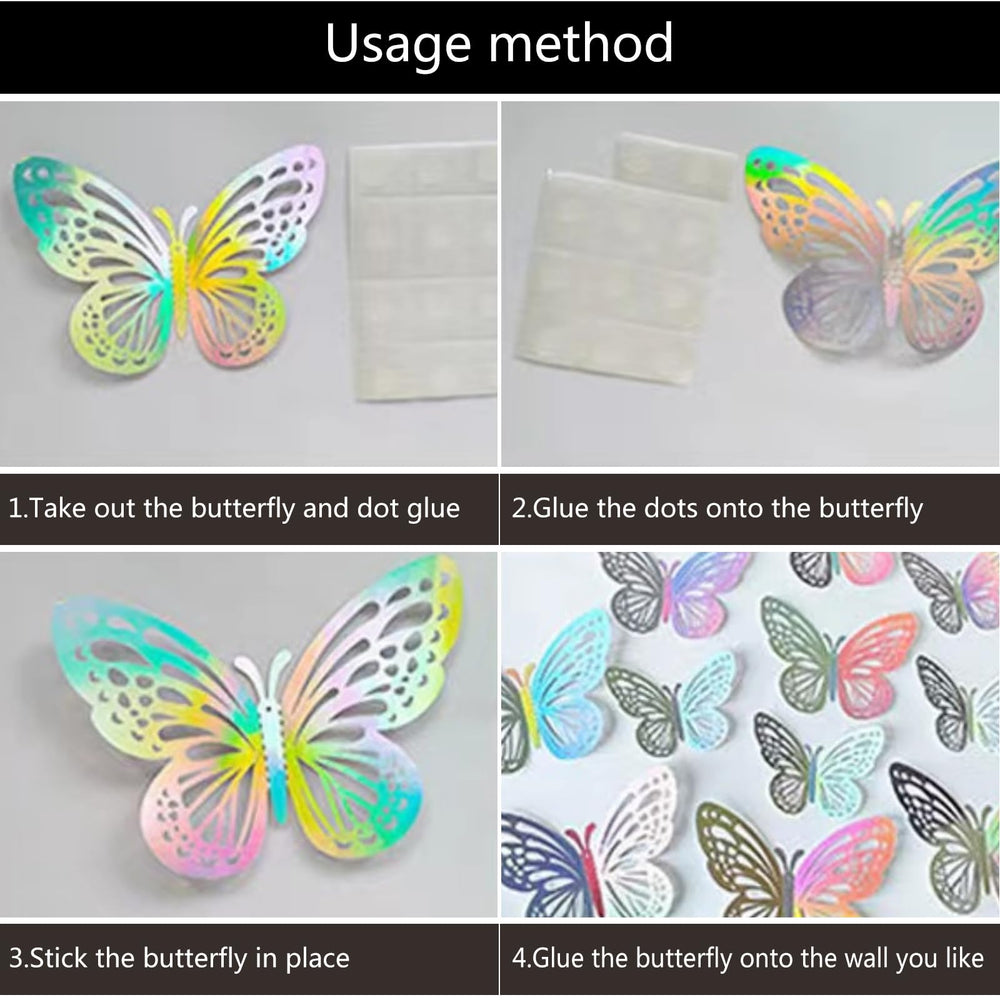 Generic 3D Laser Butterfly Wall Decor silver holographic shine under lights