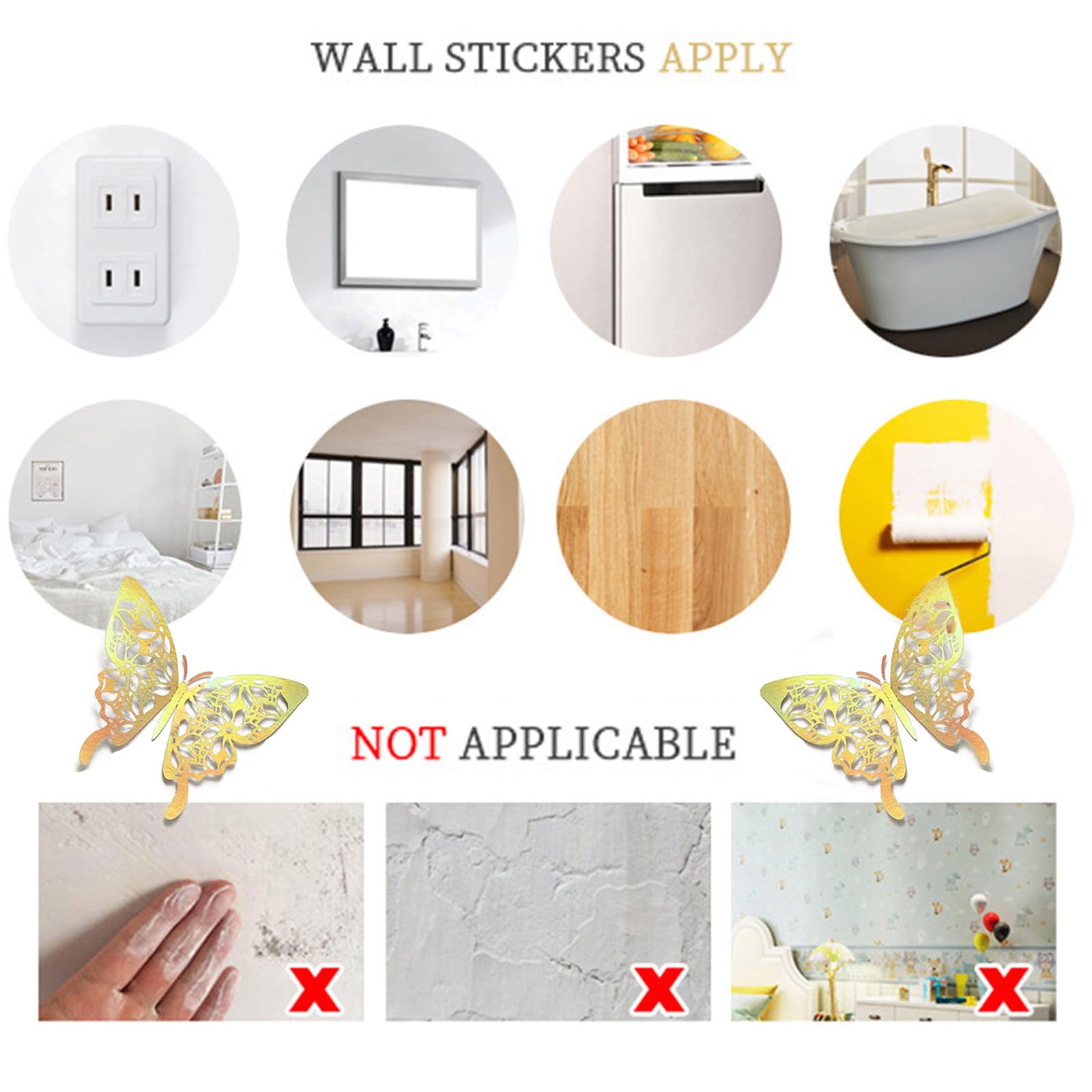 Generic 3D Laser Butterfly Wall Decor silver easy to apply and remove