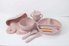 Generic 7-piece silicone baby feeding set suction bowl prevents spills during meals.