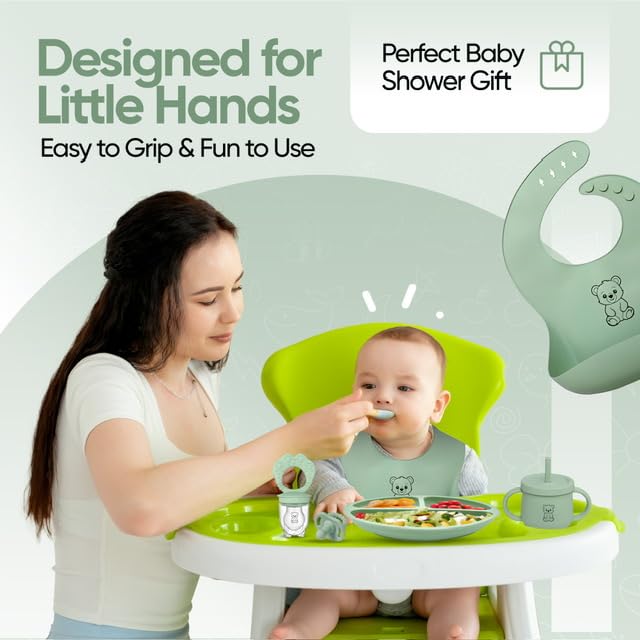Generic 9-Piece Silicone Baby Feeding Set color-green option brightens mealtime.
