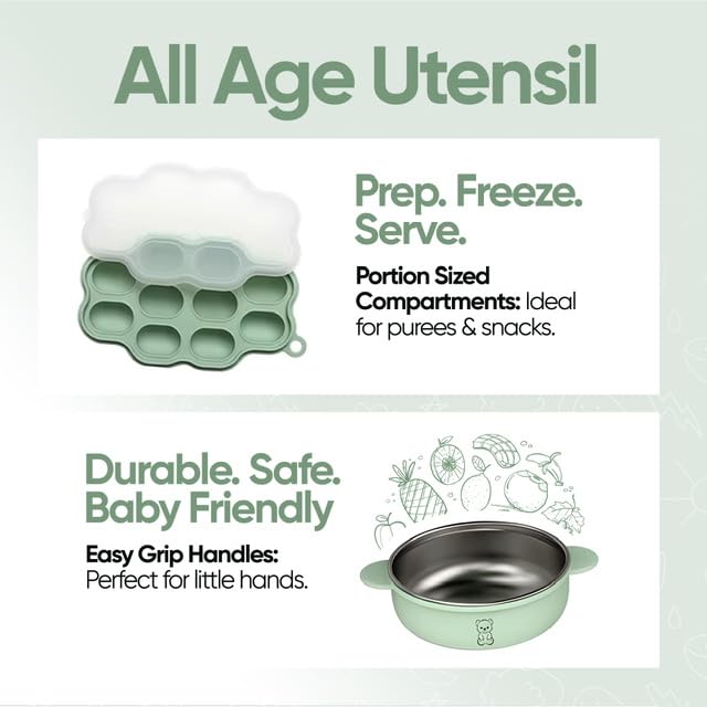 Generic 9-Piece Silicone Baby Feeding Set travel-friendly nesting design saves space.