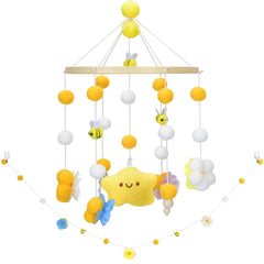 Generic baby crib mobile with bees, flowers, and leaves for gentle visual engagement