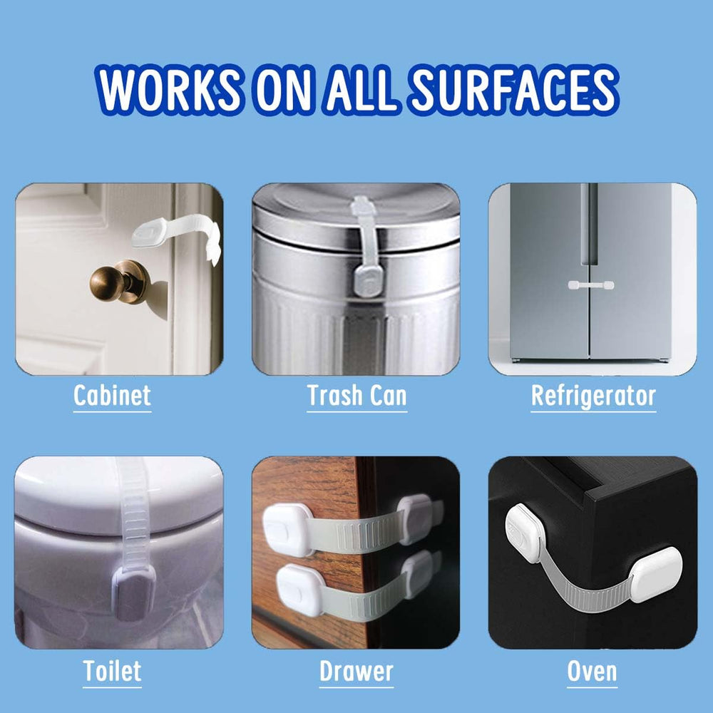 Generic baby safety lock on drawers and fridge for everyday protection.