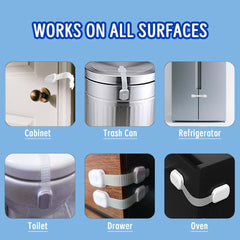 Generic baby safety lock on drawers and fridge for everyday protection.