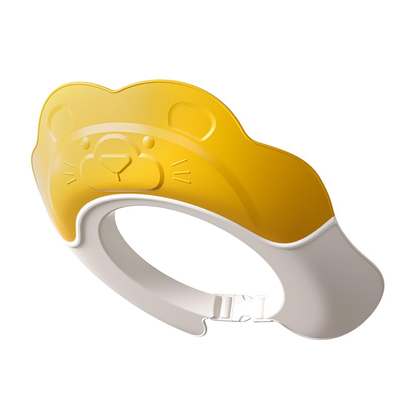 Generic Baby Shower Cap with yellow animal design front view protects eyes from splashes