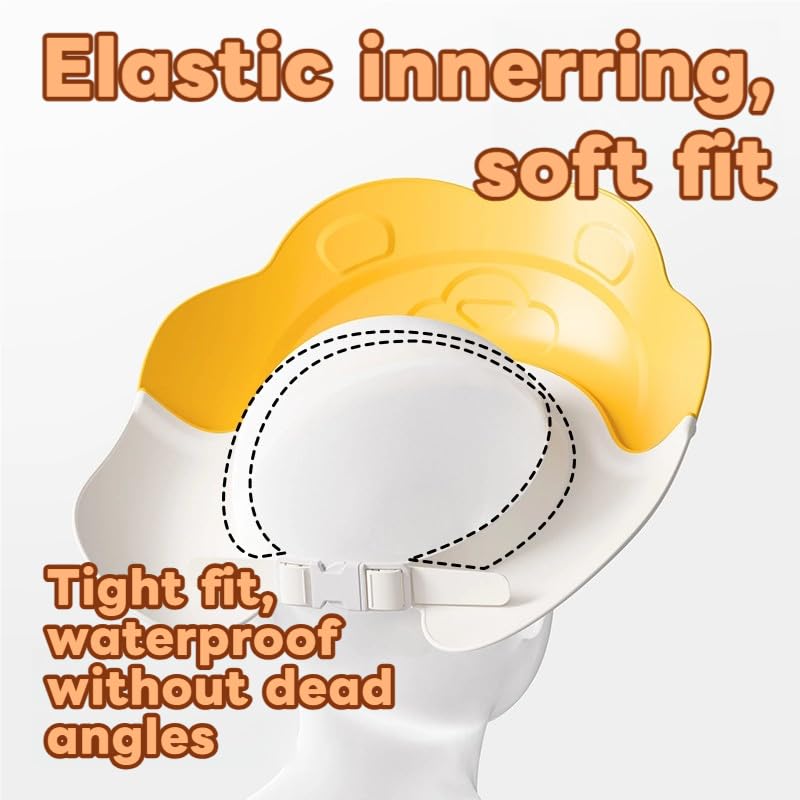 Generic Baby Shower Cap yellow waterproof seal demonstrates full forehead coverage