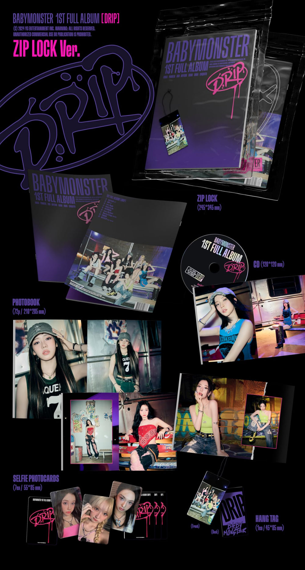 Generic BABYMONSTER DRIP 76-page photo book with vivid album imagery.