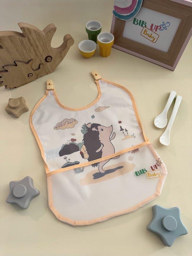 Generic Bib Up hand-drawn art adds playful charm to meals.