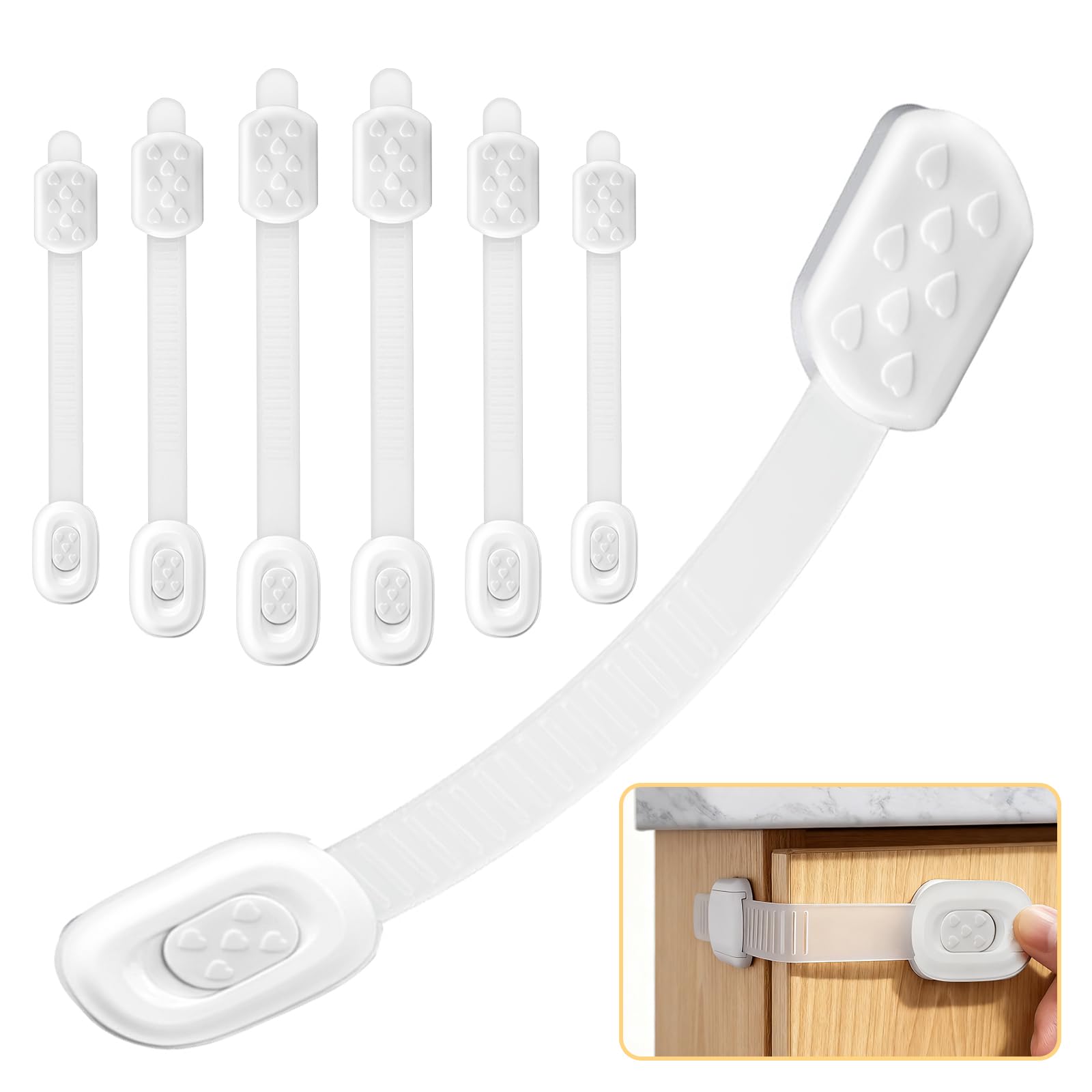 Generic child safety cabinet locks with strap lock for easy, no-drill installation.