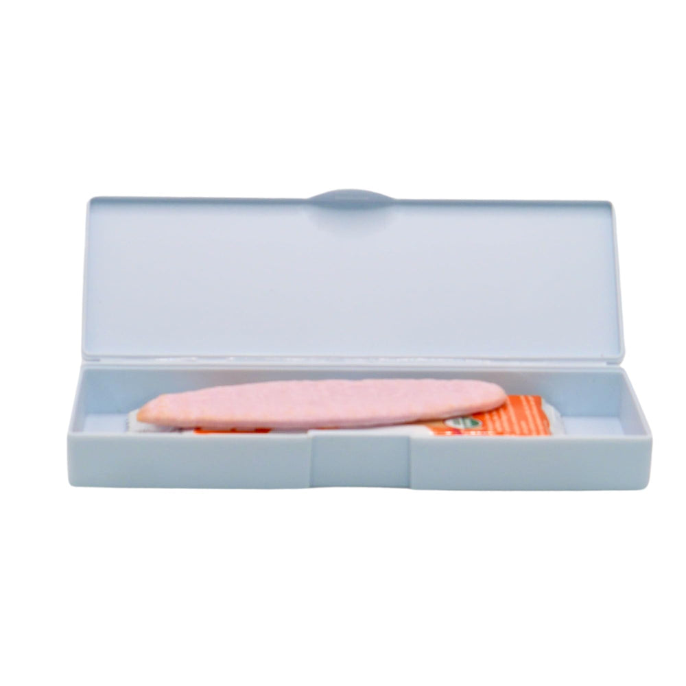 Generic Crush-Proof Baby Snack Holder blue keeps 1–2 snack packs intact during trips.