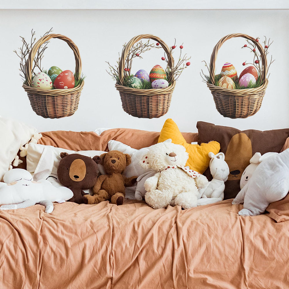 Generic Easter wall stickers featuring Easter basket design for kids rooms, removable.