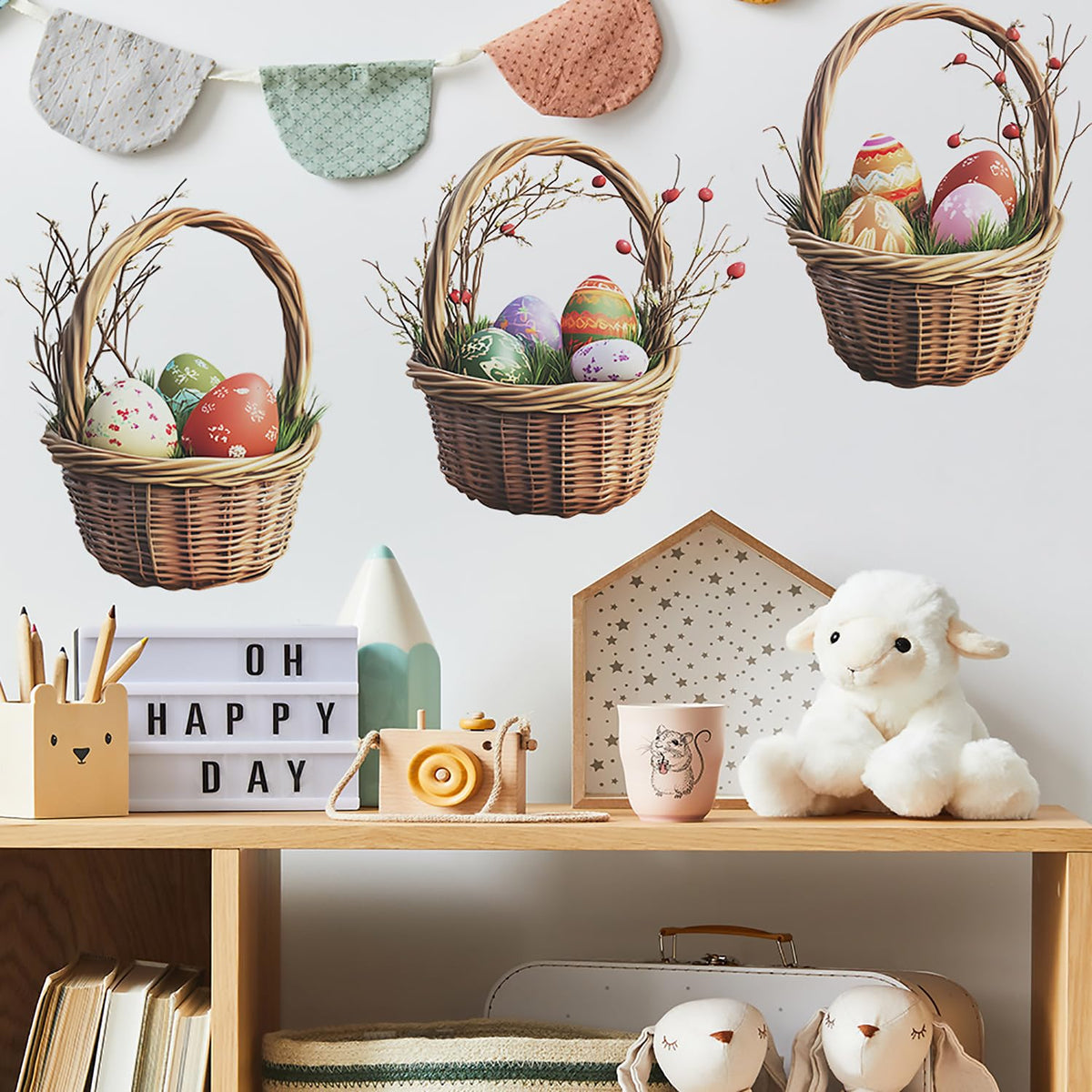 Generic Easter wall stickers with Easter eggs design for living rooms, easy peel-and-stick.