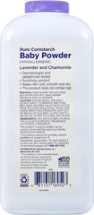 Generic Equate cornstarch baby powder dusting on skin after bath for soft, dry comfort.