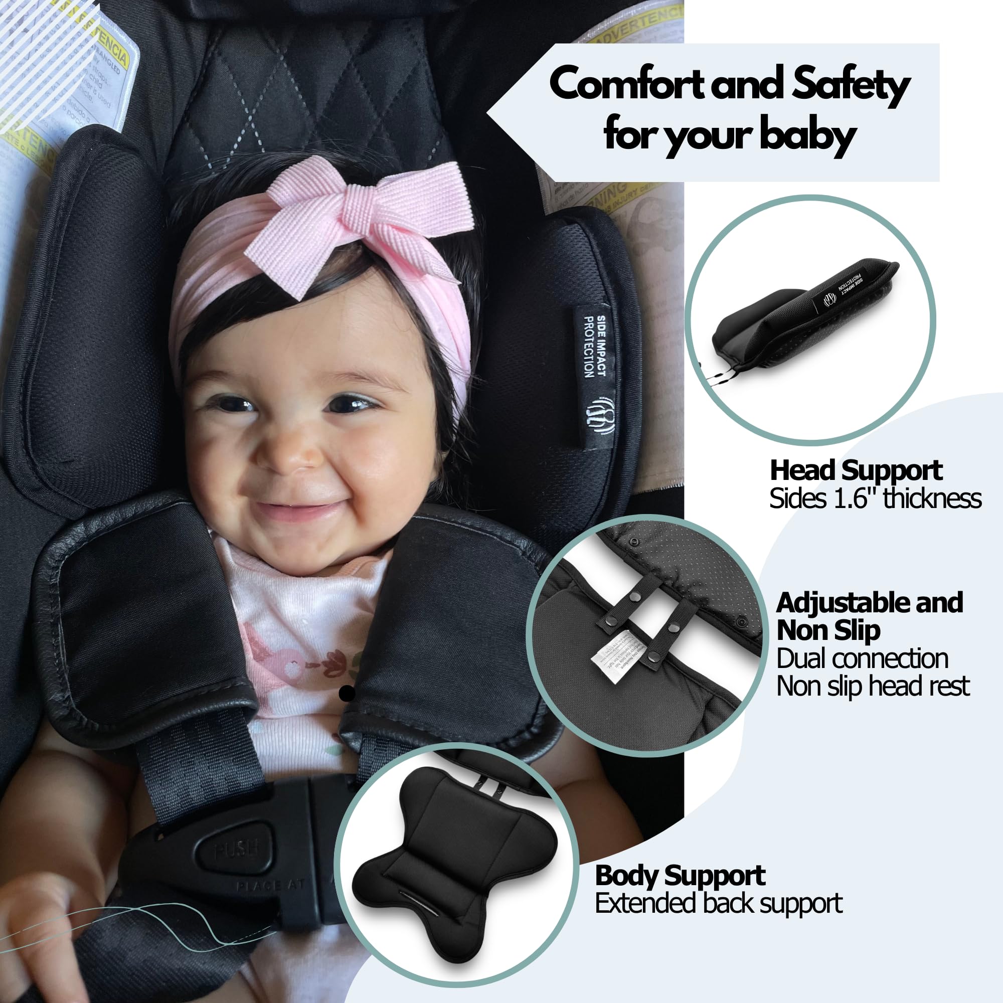 Ergonomic design supports proper posture during car rides.