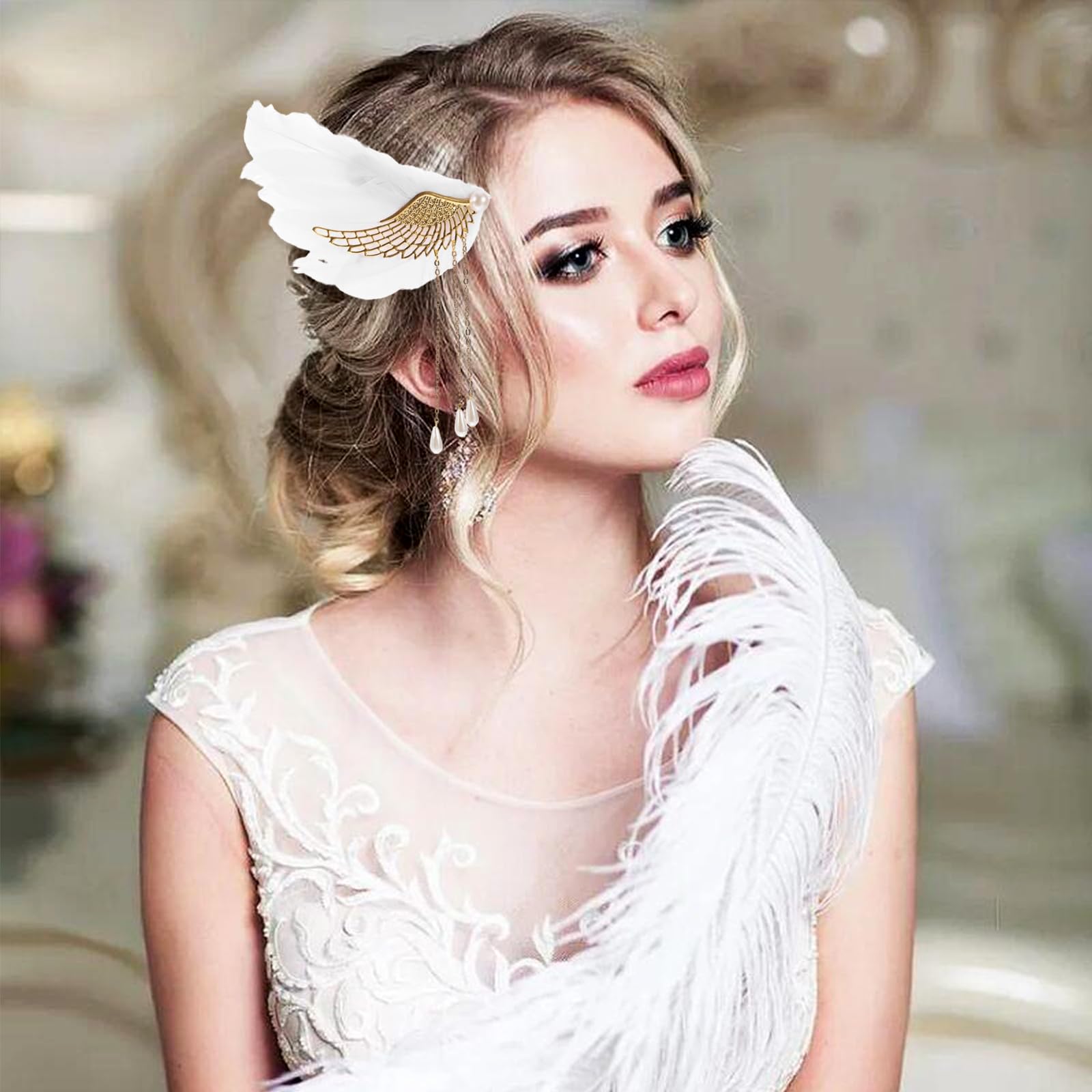 Generic feather hair clip with ostrich feathers and crystals for elegant party looks