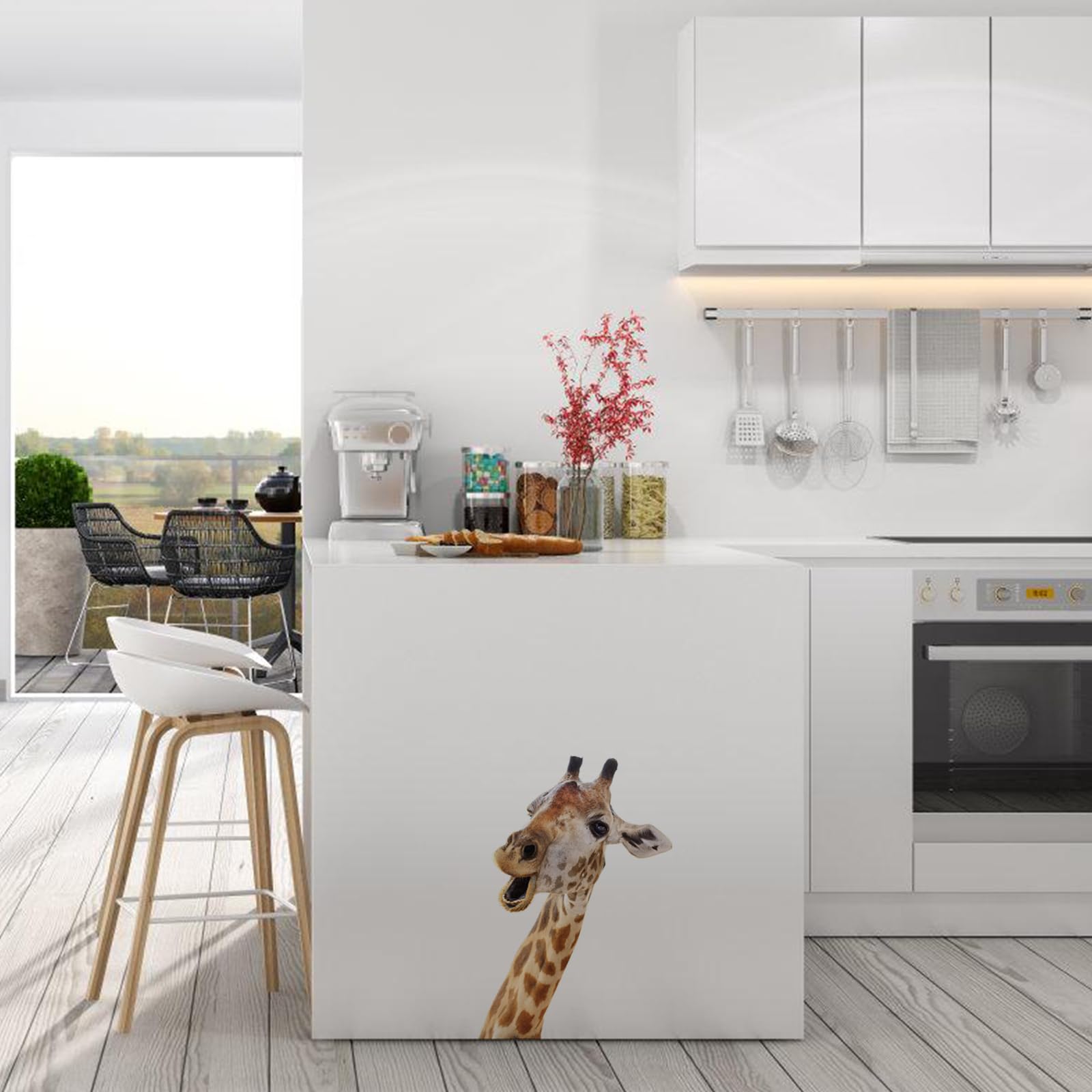 Generic giraffe wall decal being applied with peel-and-stick for quick styling
