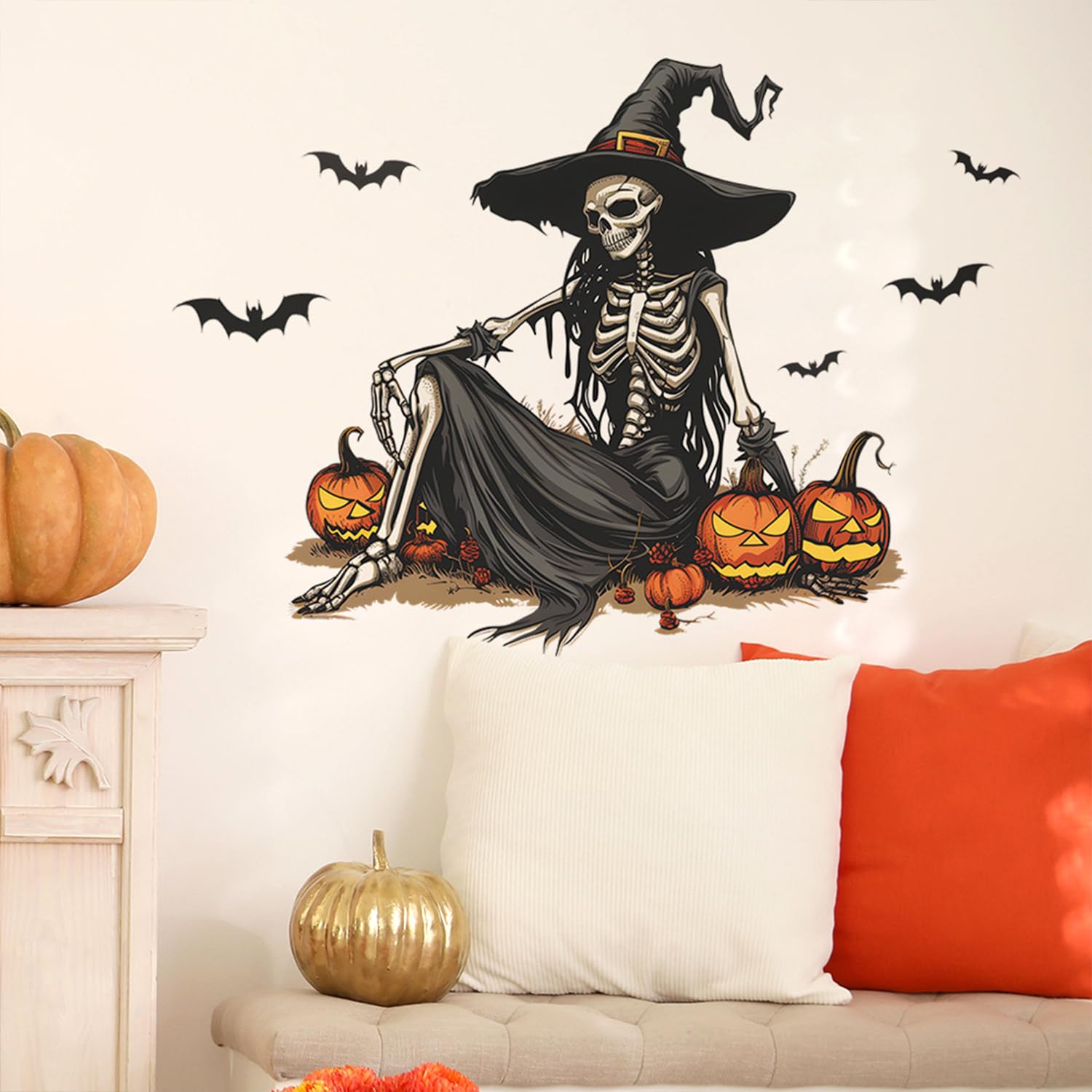 Generic Horror Halloween Witch Skeleton Wall Sticker perfect gift for parties.