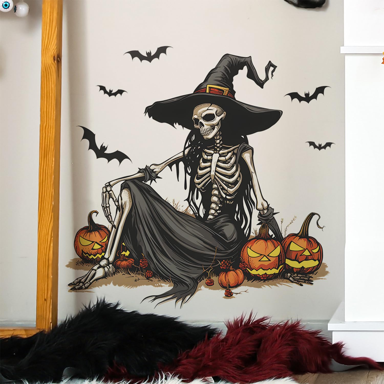 Generic Horror Halloween Witch Skeleton Wall Sticker DIY friendly layout ideas.