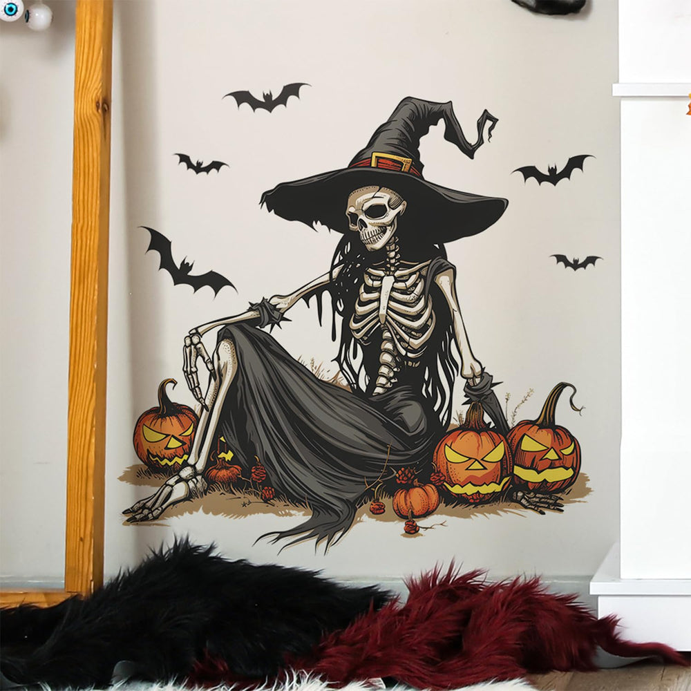 Generic Horror Halloween Witch Skeleton Wall Sticker DIY friendly layout ideas.