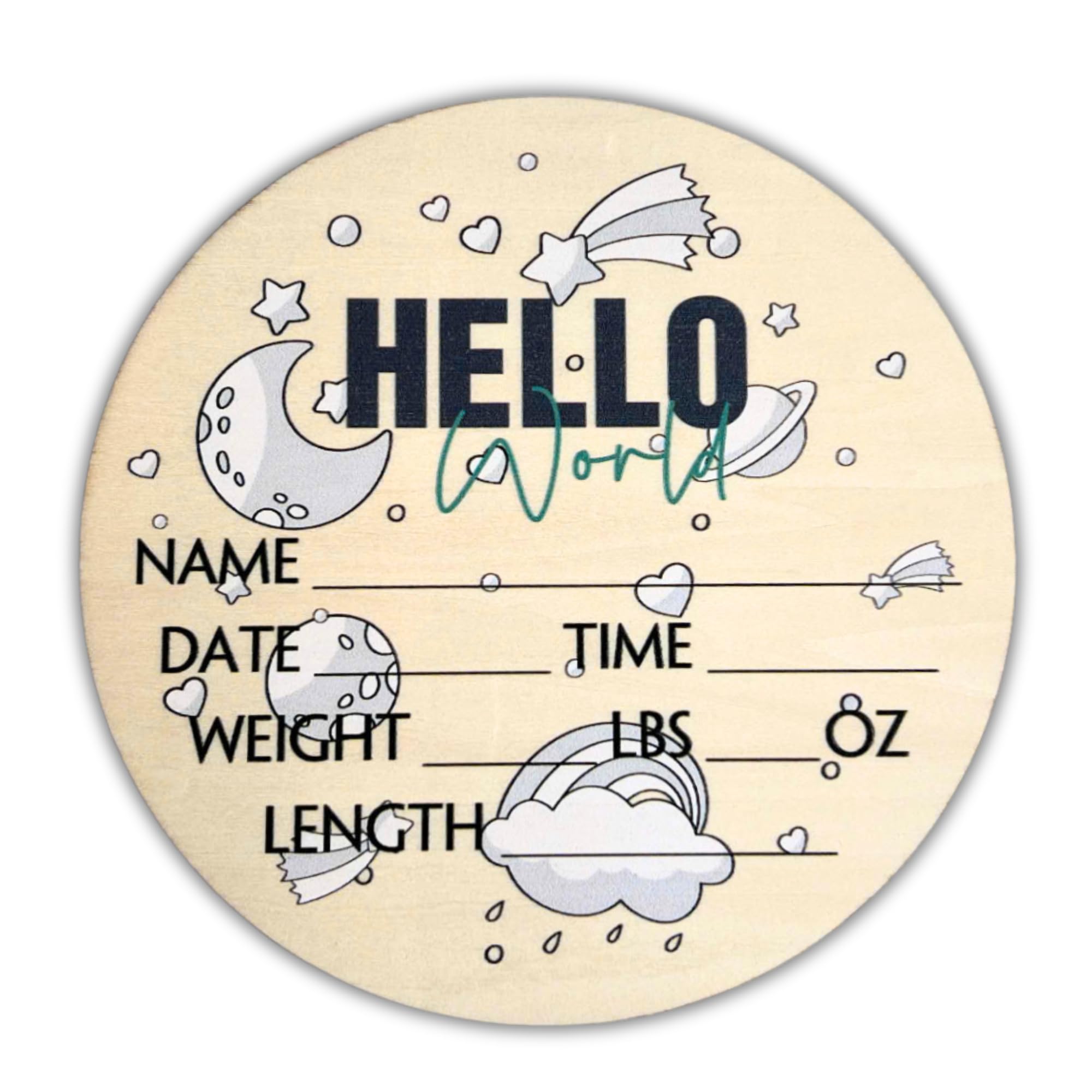 Generic Hello World Newborn Sign displays baby's name and birth details for hospital display.