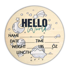 Generic Hello World Newborn Sign displays baby's name and birth details for hospital display.