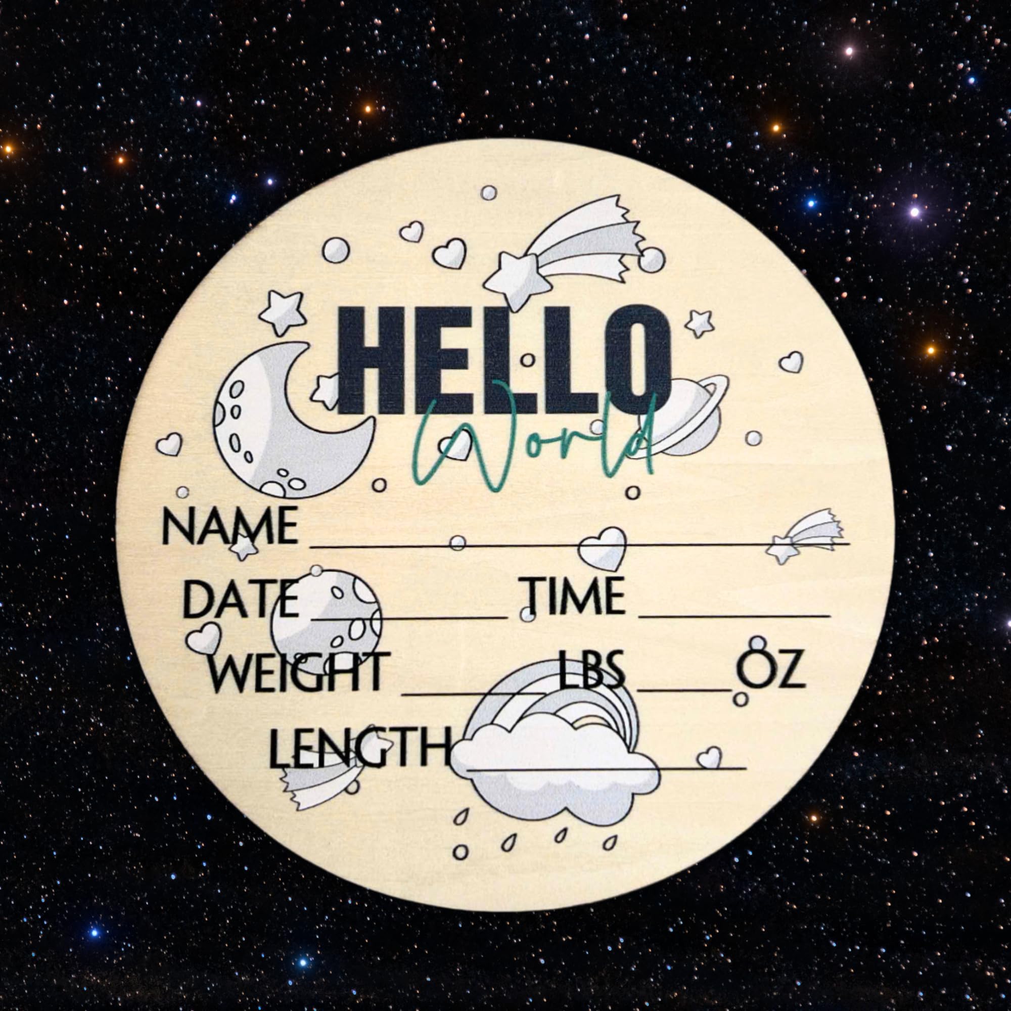 Generic Hello World Newborn Sign suits photo backdrops and social posts.