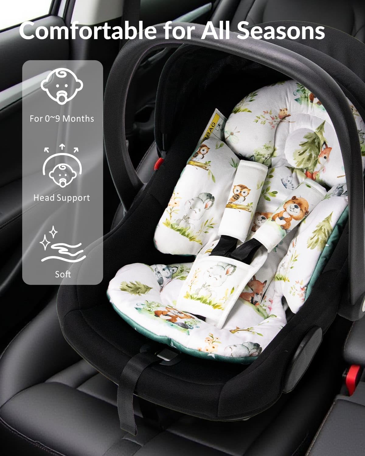 Crotch buckle cover adds soft protection during seating