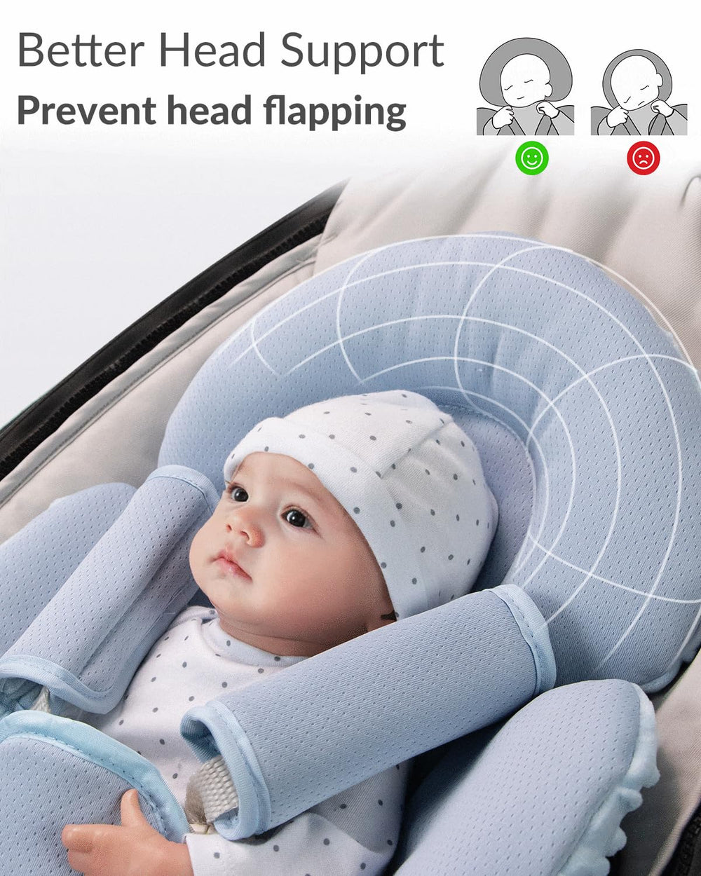 Generic infant insert dots dark blue side view showing plush padding