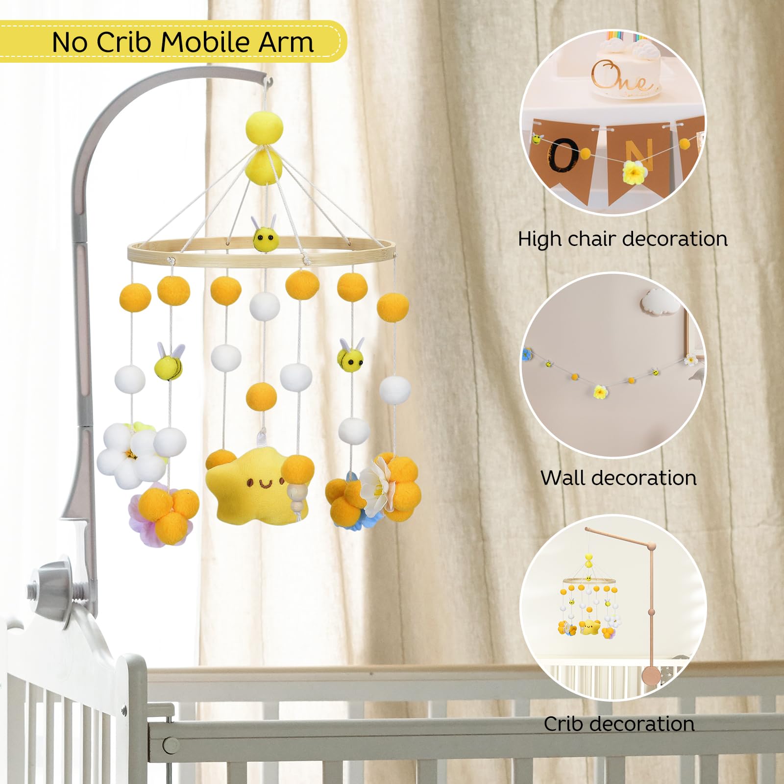 Generic infant mobile designed to attract attention with vibrant shapes and colors