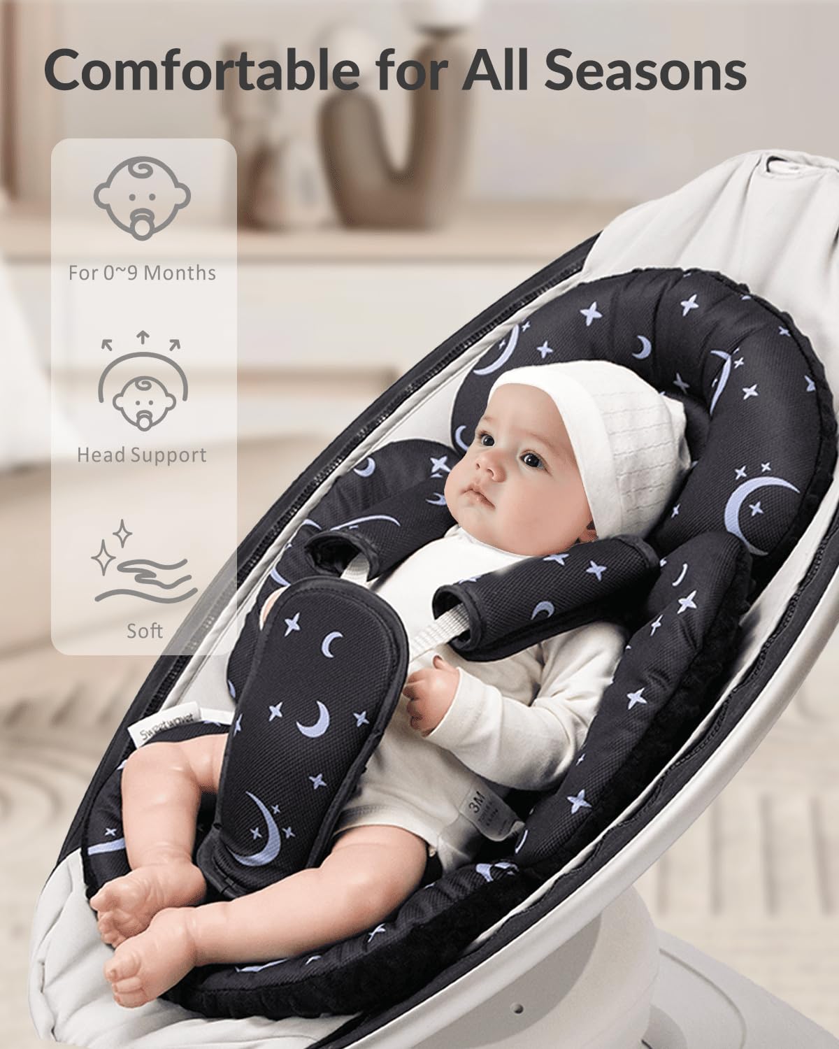 Generic infant seat insert durable stitching and soft fabric.