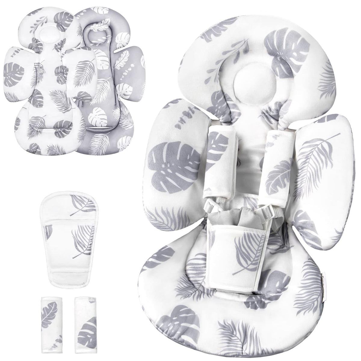 Generic Infant Seat Insert provides head support in Grey Leaf for newborns