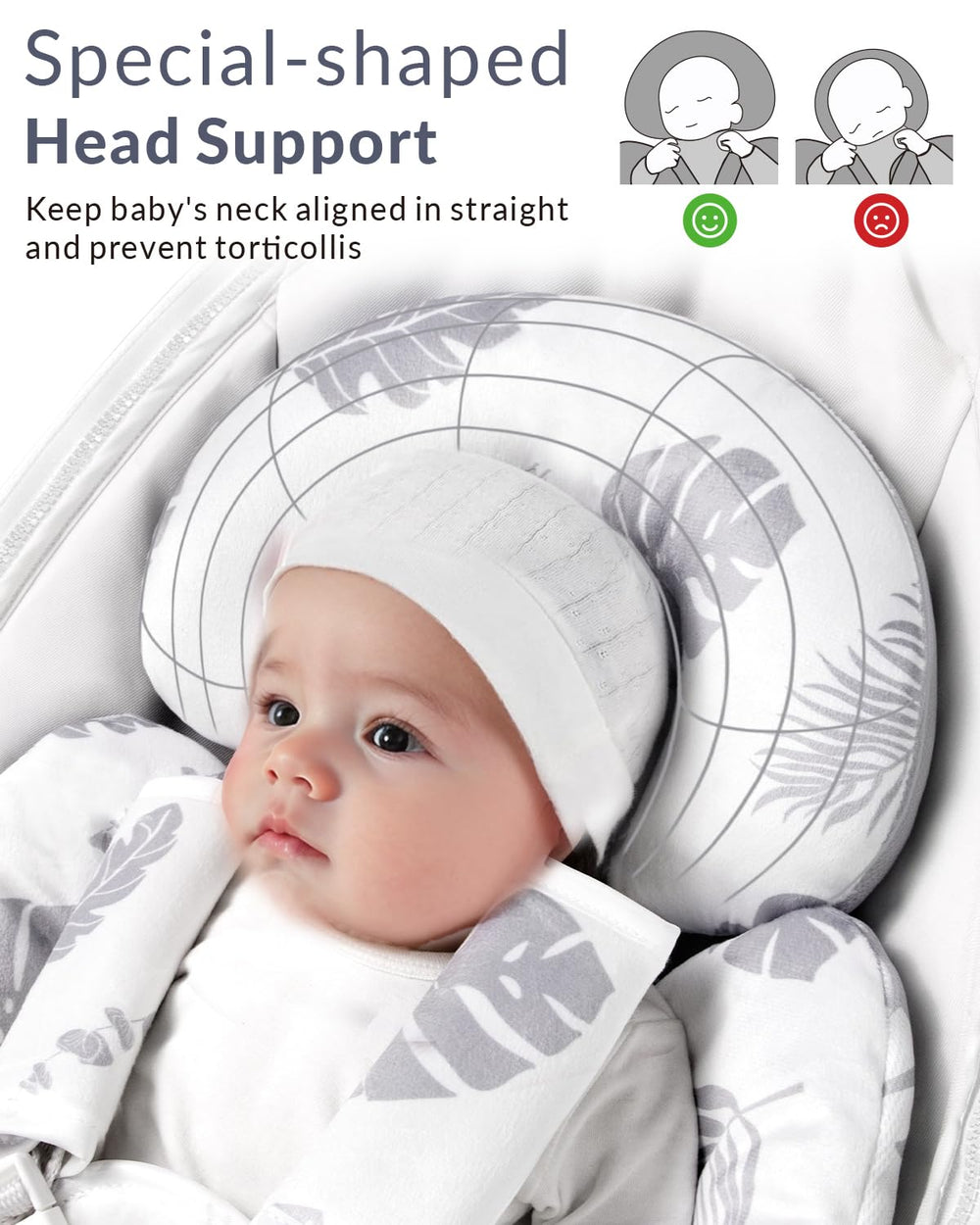 Reversible fabric on Generic Infant Seat Insert for seasonal comfort in Grey Leaf
