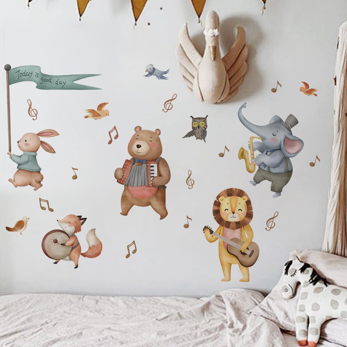 Generic Jungle Baby Animals forest playing notes wall sticker invites interactive, musical decor.