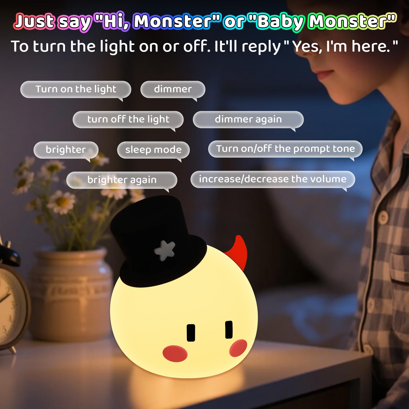 Generic Monster Night Light charging via USB-C for easy, long-lasting illumination.