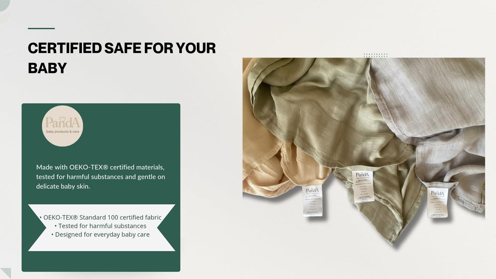 Generic Muslin Swaddle Blanket in use as stroller cover and burp cloth.