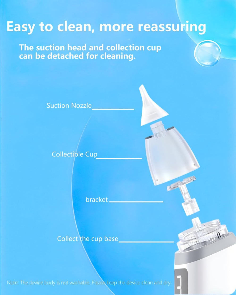 Detachable collection cup for easy cleaning and hygienic disposal.