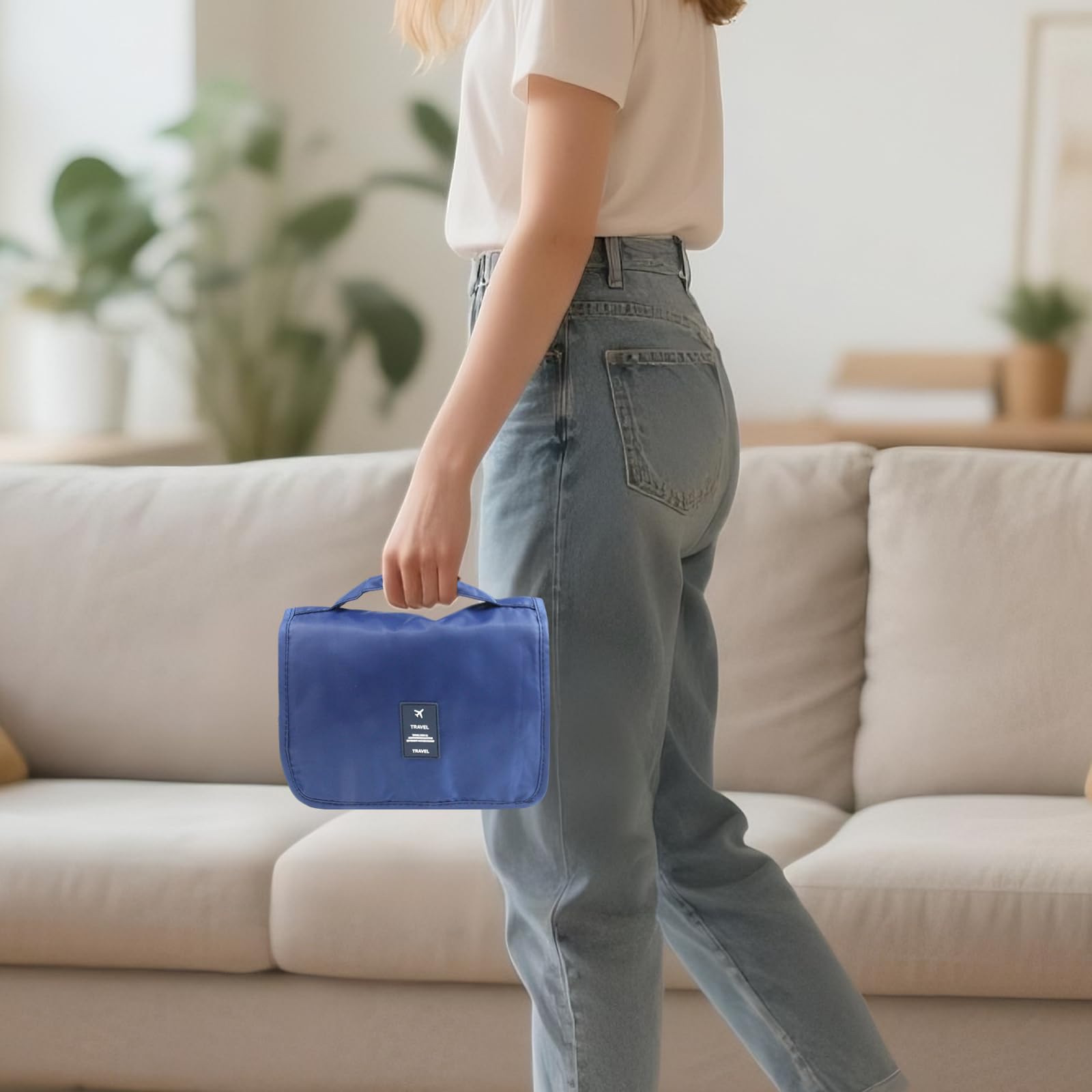 Generic ostomy travel bag freestanding-design: stands upright on counters for easy access.
