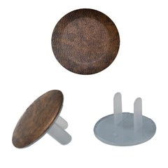 Generic brown leather outlet covers installed to safeguard children.