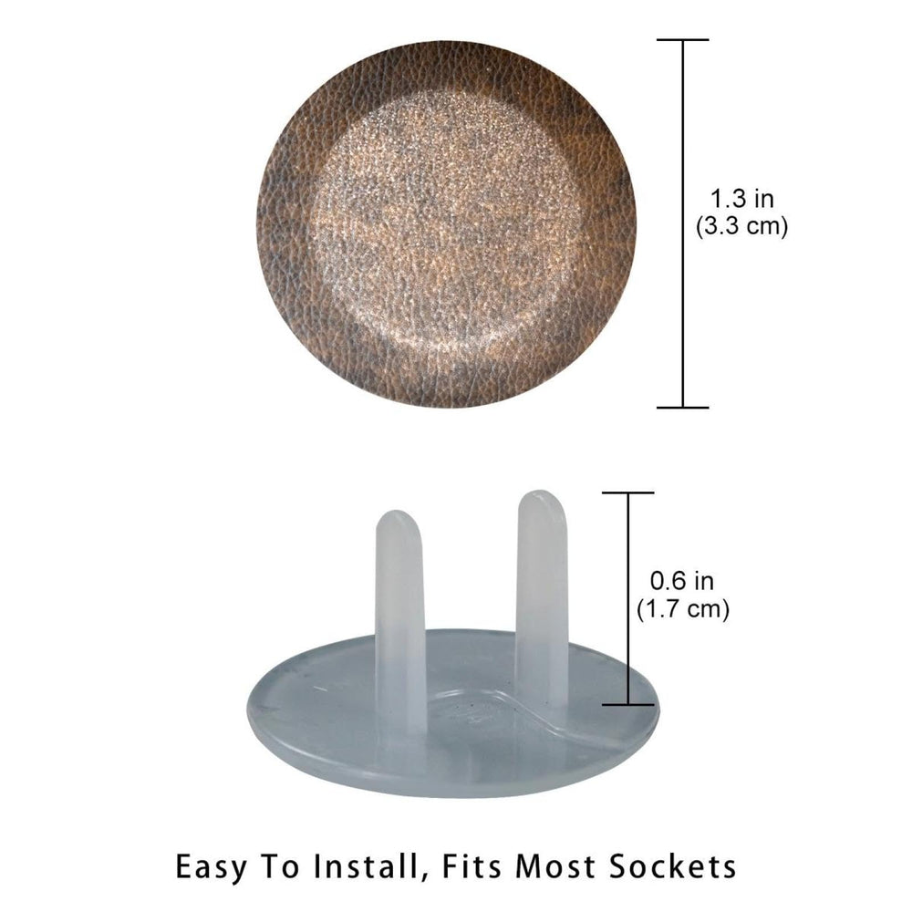 Child-safe design shown on brown leather outlet covers.