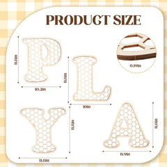Generic Play Sign wall decor featuring hexagonal rattan letters for kids' room aesthetics.