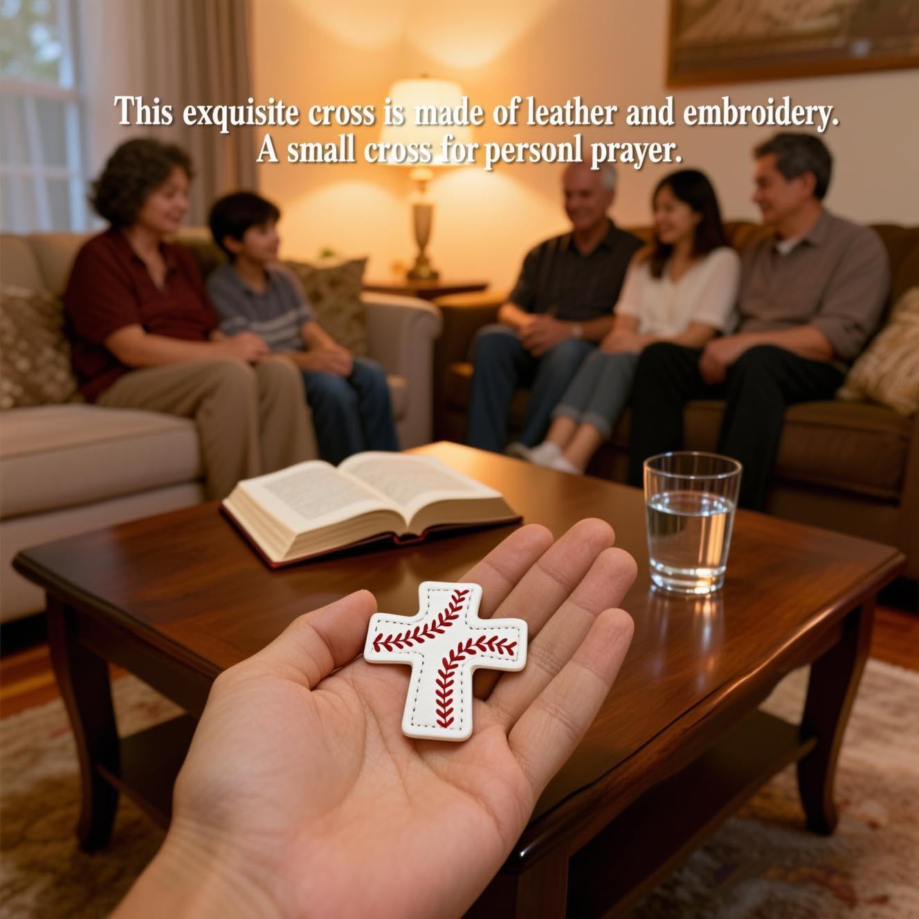 Generic Pocket Blessing Baseball Cross detail—close-up of red stitching symbolizing teamwork and faith.