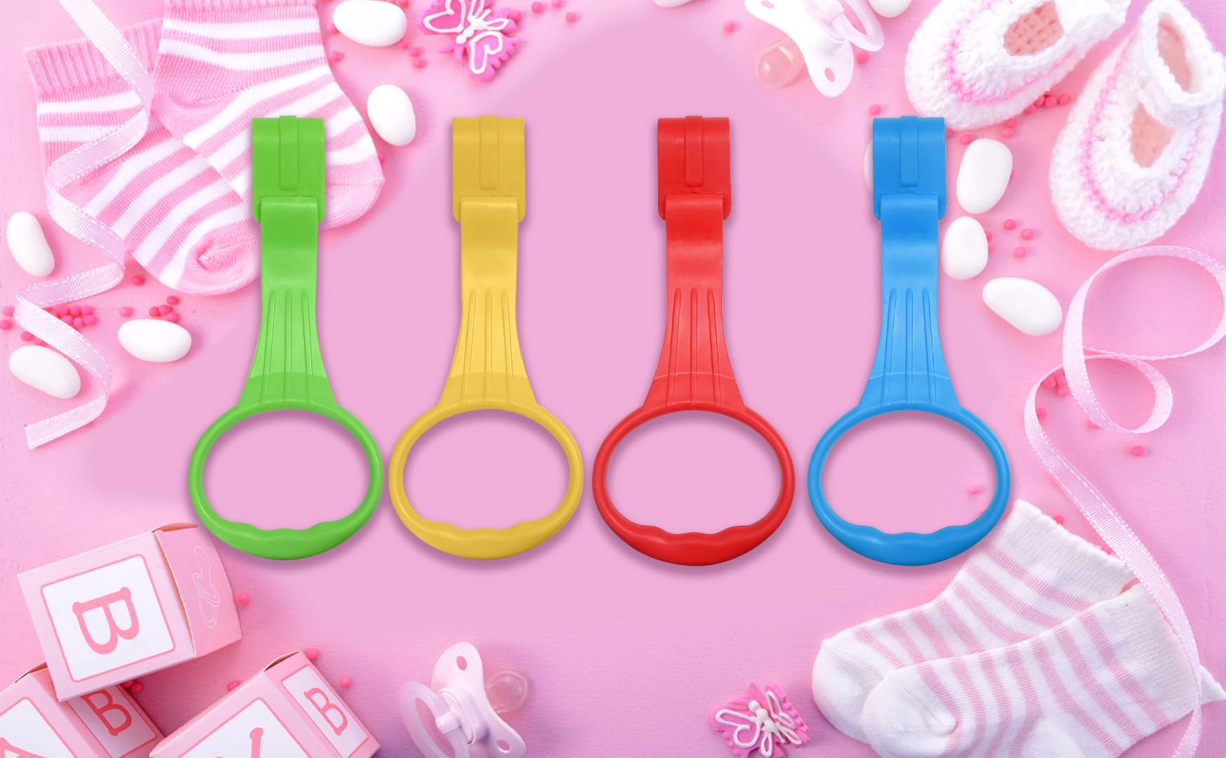 Generic pull-up ring displays four vibrant color options for playful learning
