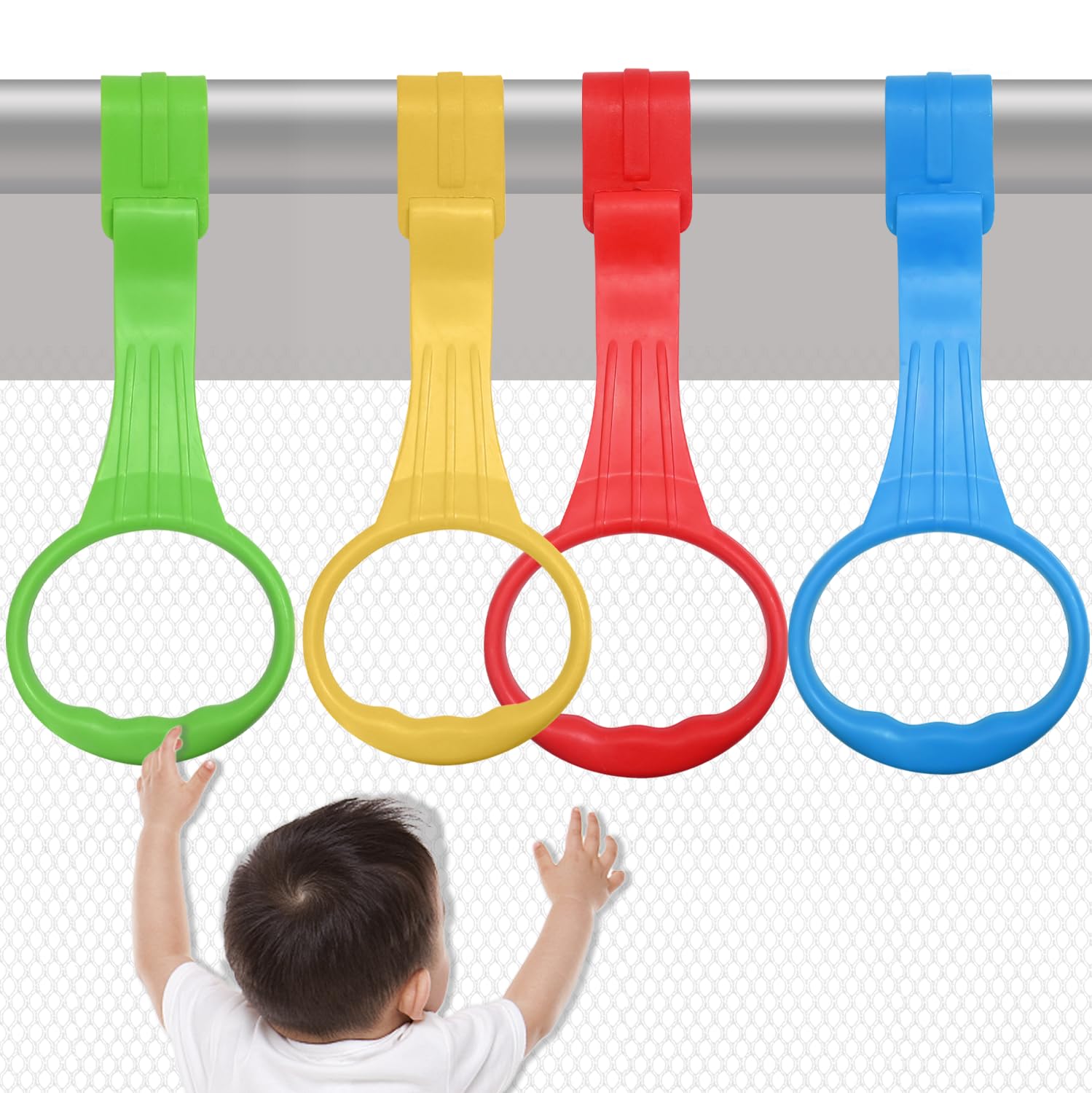 Generic pull-up ring demonstrates stand and walk support for babies